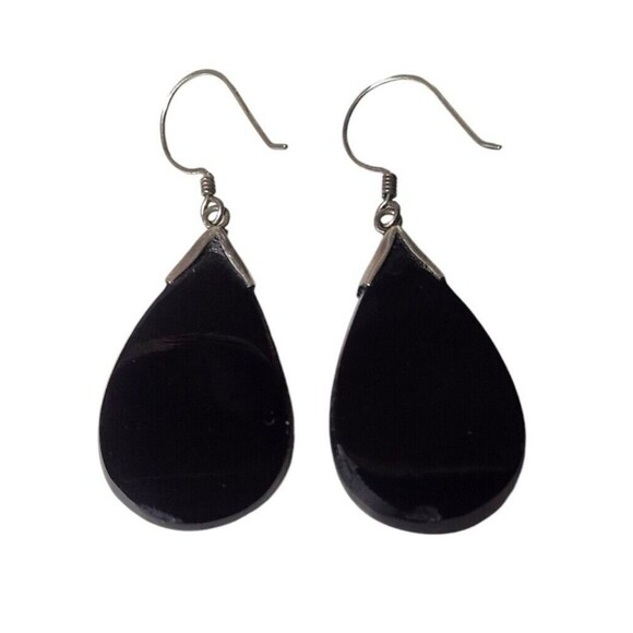 Sterling Silver 925 Abalone Shell Dangle Earrings Teardrop - Picture 2 of 8